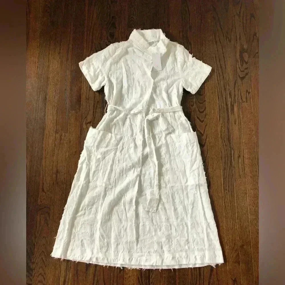 Corey Lynn Calter Women’s XS White Milly Cowl Neck Deep Pocket Midi Dress - NWT! - Picture 2 of 14